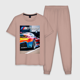 Мужская пижама хлопок с принтом BMW M Power   motorsport , 100% хлопок | брюки и футболка прямого кроя, без карманов, на брюках мягкая резинка на поясе и по низу штанин
 | 