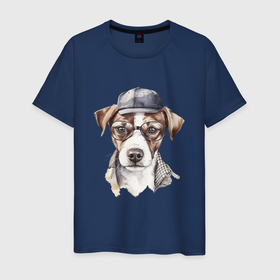 Мужская футболка хлопок с принтом hipster dog в Новосибирске, 100% хлопок | прямой крой, круглый вырез горловины, длина до линии бедер, слегка спущенное плечо. | 
