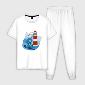Мужская пижама хлопок с принтом Маяк в стиле Papercut в Курске, 100% хлопок | брюки и футболка прямого кроя, без карманов, на брюках мягкая резинка на поясе и по низу штанин
 | 