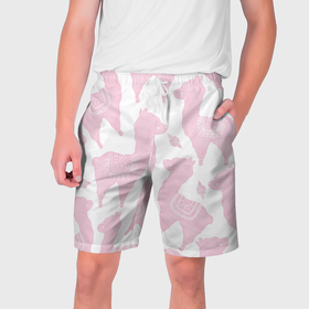 Мужские шорты 3D с принтом Розовые альпаки   паттерн в Петрозаводске,  полиэстер 100% | прямой крой, два кармана без застежек по бокам. Мягкая трикотажная резинка на поясе, внутри которой широкие завязки. Длина чуть выше колен | 