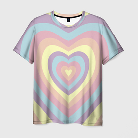 Мужская футболка 3D с принтом Сердца пастельные оттенки , 100% полиэфир | прямой крой, круглый вырез горловины, длина до линии бедер | 