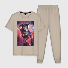 Мужская пижама хлопок с принтом Девушка из киберпанка 2077 в Екатеринбурге, 100% хлопок | брюки и футболка прямого кроя, без карманов, на брюках мягкая резинка на поясе и по низу штанин
 | 