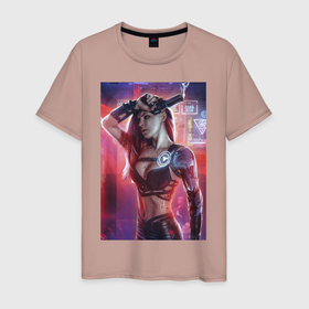 Мужская футболка хлопок с принтом Девушка из киберпанка 2077 в Екатеринбурге, 100% хлопок | прямой крой, круглый вырез горловины, длина до линии бедер, слегка спущенное плечо. | 