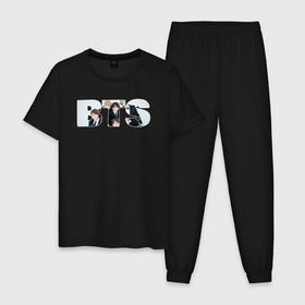 Мужская пижама хлопок с принтом BTS art в Екатеринбурге, 100% хлопок | брюки и футболка прямого кроя, без карманов, на брюках мягкая резинка на поясе и по низу штанин
 | Тематика изображения на принте: 