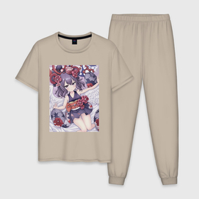 Мужская пижама хлопок с принтом Аниме ангелочек в Екатеринбурге, 100% хлопок | брюки и футболка прямого кроя, без карманов, на брюках мягкая резинка на поясе и по низу штанин
 | 