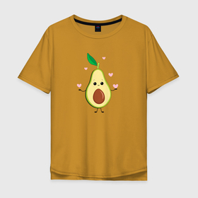 Мужская футболка хлопок Oversize с принтом Авокадо с сердечками в Тюмени, 100% хлопок | свободный крой, круглый ворот, “спинка” длиннее передней части | Тематика изображения на принте: 