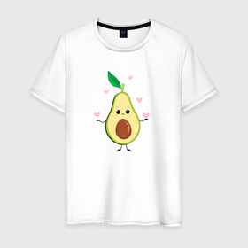 Мужская футболка хлопок с принтом Авокадо с сердечками в Тюмени, 100% хлопок | прямой крой, круглый вырез горловины, длина до линии бедер, слегка спущенное плечо. | Тематика изображения на принте: 
