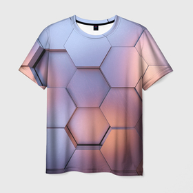Мужская футболка 3D с принтом Металлические шестиугольники , 100% полиэфир | прямой крой, круглый вырез горловины, длина до линии бедер | 