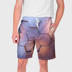 Мужские шорты 3D с принтом Металлические шестиугольники в Курске,  полиэстер 100% | прямой крой, два кармана без застежек по бокам. Мягкая трикотажная резинка на поясе, внутри которой широкие завязки. Длина чуть выше колен | 