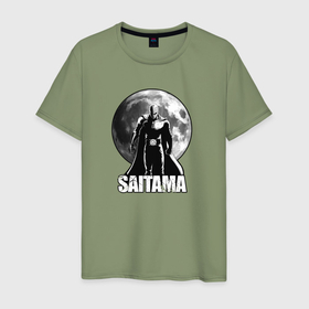 Мужская футболка хлопок с принтом Сайтама   луна в Санкт-Петербурге, 100% хлопок | прямой крой, круглый вырез горловины, длина до линии бедер, слегка спущенное плечо. | Тематика изображения на принте: 