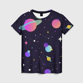 Женская футболка 3D с принтом Разнообразие галактики в Петрозаводске, 100% полиэфир ( синтетическое хлопкоподобное полотно) | прямой крой, круглый вырез горловины, длина до линии бедер | 