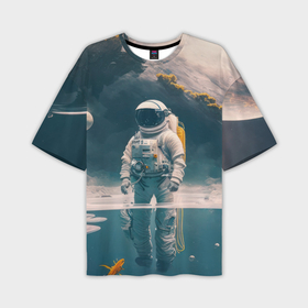 Мужская футболка oversize 3D с принтом Космонавт в воде на другой планете в Новосибирске,  |  | 