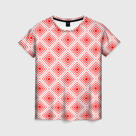 Женская футболка 3D с принтом Красный ромбический паттерн в Кировске, 100% полиэфир ( синтетическое хлопкоподобное полотно) | прямой крой, круглый вырез горловины, длина до линии бедер | 