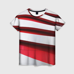 Женская футболка 3D с принтом Два слоя металла   красный и белый в Кировске, 100% полиэфир ( синтетическое хлопкоподобное полотно) | прямой крой, круглый вырез горловины, длина до линии бедер | 