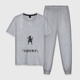 Мужская пижама хлопок с принтом Samurai japan в Белгороде, 100% хлопок | брюки и футболка прямого кроя, без карманов, на брюках мягкая резинка на поясе и по низу штанин
 | 