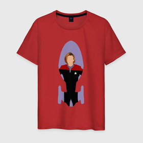 Мужская футболка хлопок с принтом Звездный путь Кэтрин Джейнвэй в Белгороде, 100% хлопок | прямой крой, круглый вырез горловины, длина до линии бедер, слегка спущенное плечо. | 