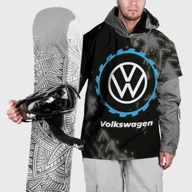 Накидка на куртку 3D с принтом Volkswagen в стиле Top Gear со следами шин на фоне в Петрозаводске, 100% полиэстер |  | Тематика изображения на принте: 