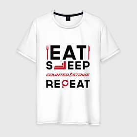 Мужская футболка хлопок с принтом Надпись: eat sleep Counter Strike 2 repeat в Кировске, 100% хлопок | прямой крой, круглый вырез горловины, длина до линии бедер, слегка спущенное плечо. | 