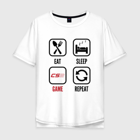 Мужская футболка хлопок Oversize с принтом Eat   sleep   Counter Strike 2   repeat в Кировске, 100% хлопок | свободный крой, круглый ворот, “спинка” длиннее передней части | 