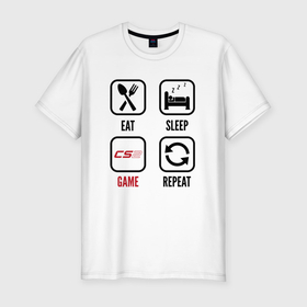 Мужская футболка хлопок Slim с принтом Eat   sleep   Counter Strike 2   repeat в Тюмени, 92% хлопок, 8% лайкра | приталенный силуэт, круглый вырез ворота, длина до линии бедра, короткий рукав | 