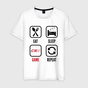 Мужская футболка хлопок с принтом Eat   sleep   Counter Strike 2   repeat в Кировске, 100% хлопок | прямой крой, круглый вырез горловины, длина до линии бедер, слегка спущенное плечо. | Тематика изображения на принте: 
