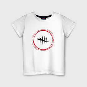 Детская футболка хлопок с принтом Символ Dead by Daylight и красная краска вокруг в Белгороде, 100% хлопок | круглый вырез горловины, полуприлегающий силуэт, длина до линии бедер | 