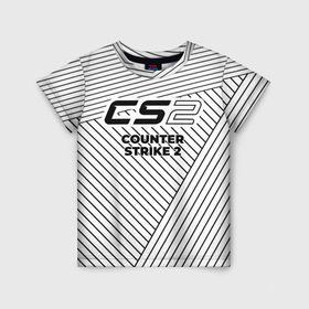 Детская футболка 3D с принтом Символ Counter Strike 2 на светлом фоне с полосами в Белгороде, 100% гипоаллергенный полиэфир | прямой крой, круглый вырез горловины, длина до линии бедер, чуть спущенное плечо, ткань немного тянется | 