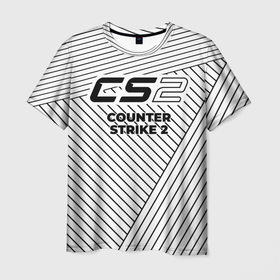 Мужская футболка 3D с принтом Символ Counter Strike 2 на светлом фоне с полосами в Тюмени, 100% полиэфир | прямой крой, круглый вырез горловины, длина до линии бедер | 