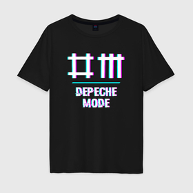 Мужская футболка хлопок Oversize с принтом Depeche Mode glitch rock в Курске, 100% хлопок | свободный крой, круглый ворот, “спинка” длиннее передней части | 