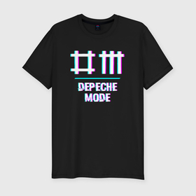 Мужская футболка хлопок Slim с принтом Depeche Mode glitch rock , 92% хлопок, 8% лайкра | приталенный силуэт, круглый вырез ворота, длина до линии бедра, короткий рукав | 