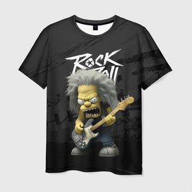Мужская футболка 3D с принтом Rock and Roll Simpsons в Белгороде, 100% полиэфир | прямой крой, круглый вырез горловины, длина до линии бедер | Тематика изображения на принте: 