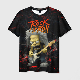 Мужская футболка 3D с принтом Simpsons Rock and roll в Кировске, 100% полиэфир | прямой крой, круглый вырез горловины, длина до линии бедер | 