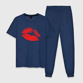 Мужская пижама хлопок с принтом След от поцелуя в Курске, 100% хлопок | брюки и футболка прямого кроя, без карманов, на брюках мягкая резинка на поясе и по низу штанин
 | 