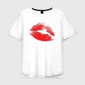 Мужская футболка хлопок Oversize с принтом След от поцелуя в Тюмени, 100% хлопок | свободный крой, круглый ворот, “спинка” длиннее передней части | 