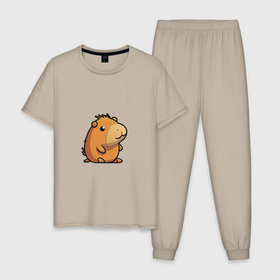 Мужская пижама хлопок с принтом Capybara в Новосибирске, 100% хлопок | брюки и футболка прямого кроя, без карманов, на брюках мягкая резинка на поясе и по низу штанин
 | 