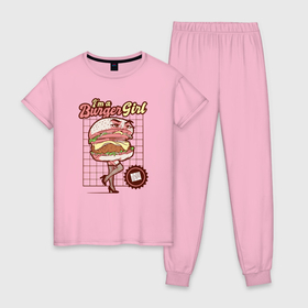 Женская пижама хлопок с принтом Im a burger girl в Петрозаводске, 100% хлопок | брюки и футболка прямого кроя, без карманов, на брюках мягкая резинка на поясе и по низу штанин | 