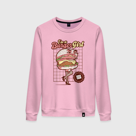 Женский свитшот хлопок с принтом Im a burger girl в Петрозаводске, 100% хлопок | прямой крой, круглый вырез, на манжетах и по низу широкая трикотажная резинка  | 