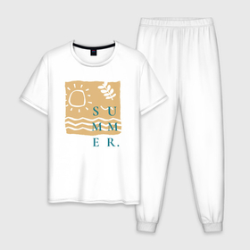Мужская пижама хлопок с принтом Summer sun в Екатеринбурге, 100% хлопок | брюки и футболка прямого кроя, без карманов, на брюках мягкая резинка на поясе и по низу штанин
 | 