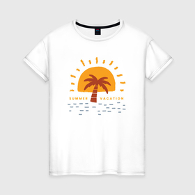 Женская футболка хлопок с принтом Summer vacation в Курске, 100% хлопок | прямой крой, круглый вырез горловины, длина до линии бедер, слегка спущенное плечо | 