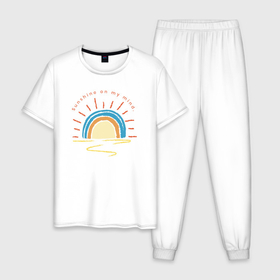 Мужская пижама хлопок с принтом Summer on my mind в Екатеринбурге, 100% хлопок | брюки и футболка прямого кроя, без карманов, на брюках мягкая резинка на поясе и по низу штанин
 | 