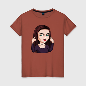 Женская футболка хлопок с принтом Женские эмоции   ничего не слышу в Курске, 100% хлопок | прямой крой, круглый вырез горловины, длина до линии бедер, слегка спущенное плечо | 