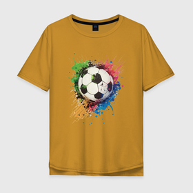 Мужская футболка хлопок Oversize с принтом Яркий футбольный мяч в Курске, 100% хлопок | свободный крой, круглый ворот, “спинка” длиннее передней части | Тематика изображения на принте: 
