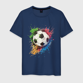 Мужская футболка хлопок с принтом Яркий футбольный мяч в Екатеринбурге, 100% хлопок | прямой крой, круглый вырез горловины, длина до линии бедер, слегка спущенное плечо. | 