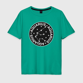 Мужская футболка хлопок Oversize с принтом Водолей   знак зодиака в Тюмени, 100% хлопок | свободный крой, круглый ворот, “спинка” длиннее передней части | 