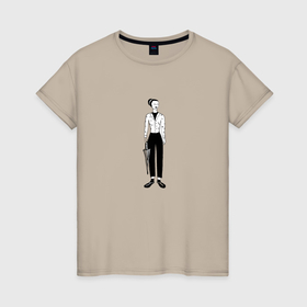 Женская футболка хлопок с принтом леди с зонтиком в Курске, 100% хлопок | прямой крой, круглый вырез горловины, длина до линии бедер, слегка спущенное плечо | Тематика изображения на принте: 