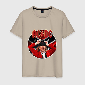 Мужская футболка хлопок с принтом Ангус Янг из рок группы AC DC в Белгороде, 100% хлопок | прямой крой, круглый вырез горловины, длина до линии бедер, слегка спущенное плечо. | 