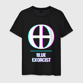 Мужская футболка хлопок с принтом Символ Blue Exorcist в стиле glitch в Петрозаводске, 100% хлопок | прямой крой, круглый вырез горловины, длина до линии бедер, слегка спущенное плечо. | Тематика изображения на принте: 