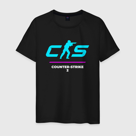 Мужская футболка хлопок с принтом Символ Counter Strike 2 в неоновых цветах в Курске, 100% хлопок | прямой крой, круглый вырез горловины, длина до линии бедер, слегка спущенное плечо. | 