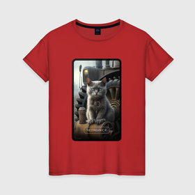 Женская футболка хлопок с принтом Челябинск котик в Екатеринбурге, 100% хлопок | прямой крой, круглый вырез горловины, длина до линии бедер, слегка спущенное плечо | 