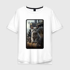 Мужская футболка хлопок Oversize с принтом Челябинск котик в Белгороде, 100% хлопок | свободный крой, круглый ворот, “спинка” длиннее передней части | 